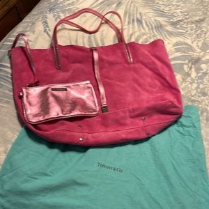 Tiffany brand reversible pink tote and clutch